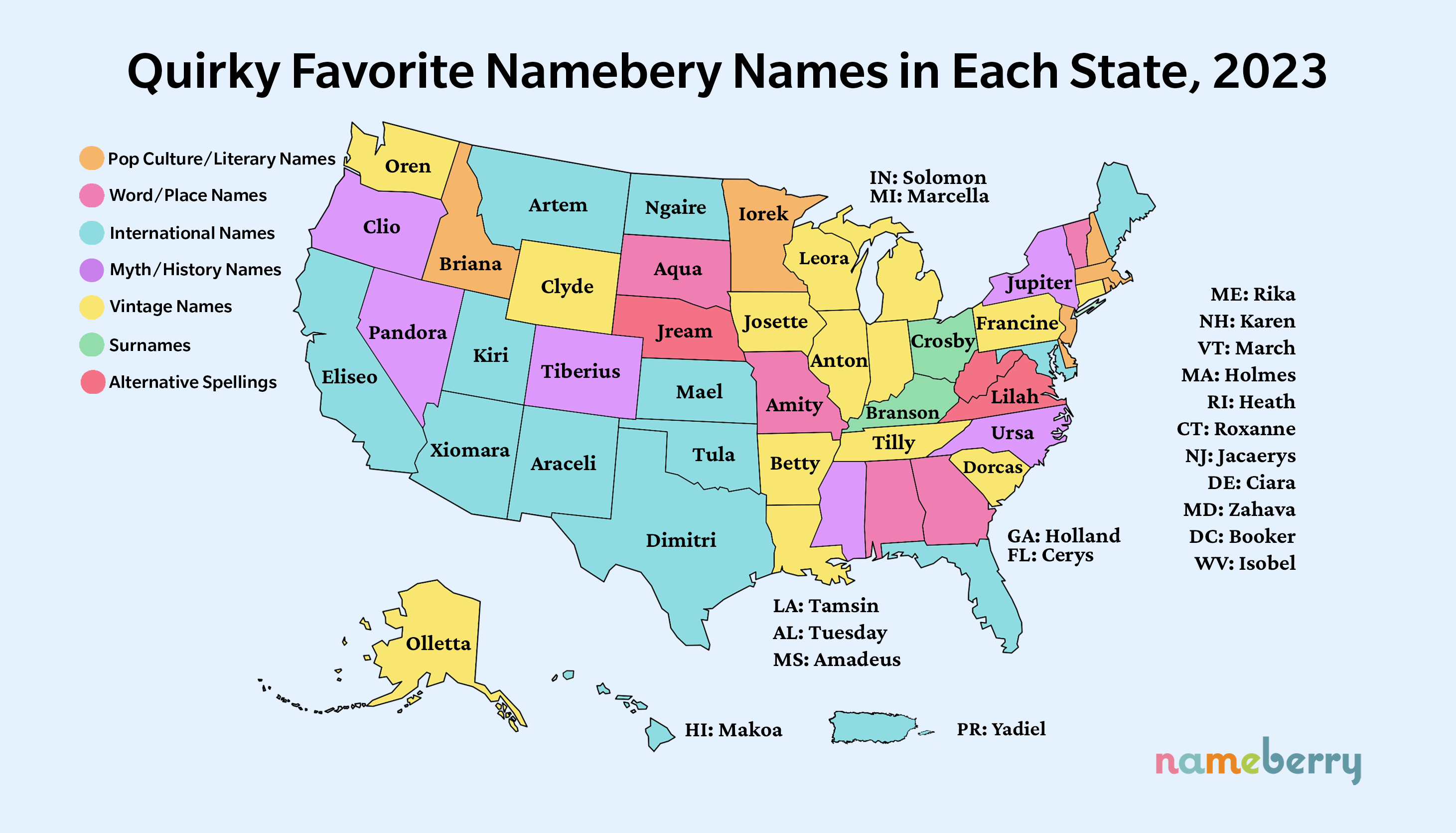 Each State's Unique Favorite Name on Nameberry